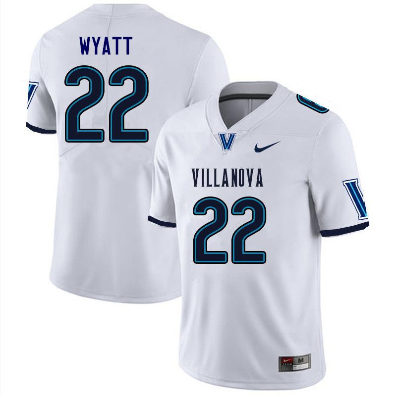 Men #22 Jon Wyatt Villanova Wildcats College Football Jerseys Sale-White